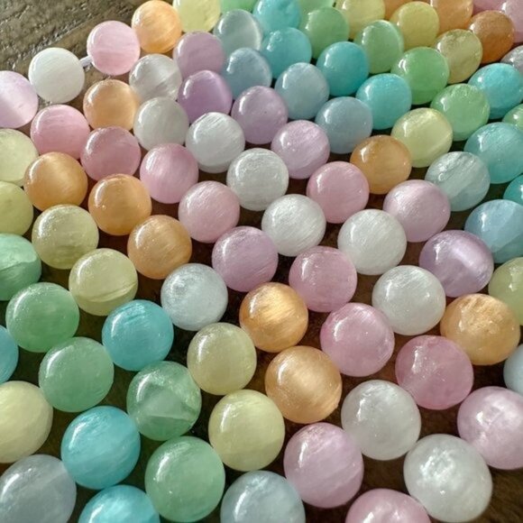 8.5mm Grade A Selenite Round Bead Strand- Pastel Colors - Picture 7 of 7